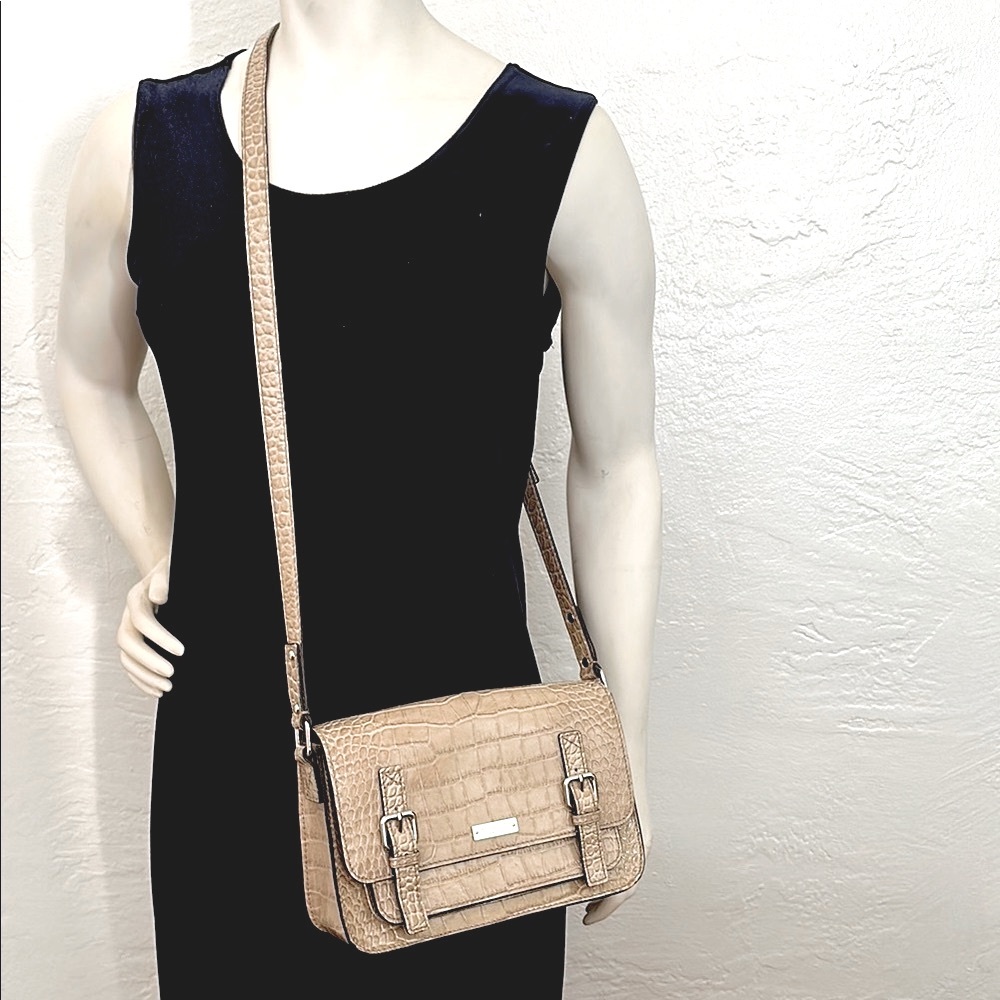 Kate Spade croc embossed leather Tan Crossbody Bag with Flap Closure